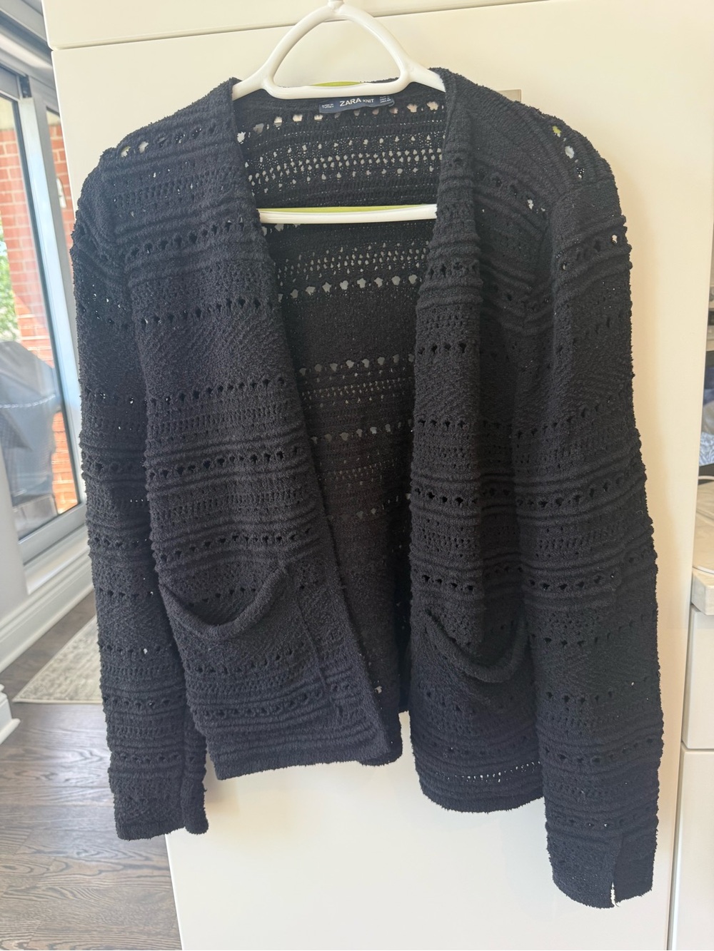 Zara Black Openwork Eyelet Knit Cardigan